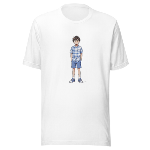 JJ anime character on white unisex tee — Team JCF Play collection