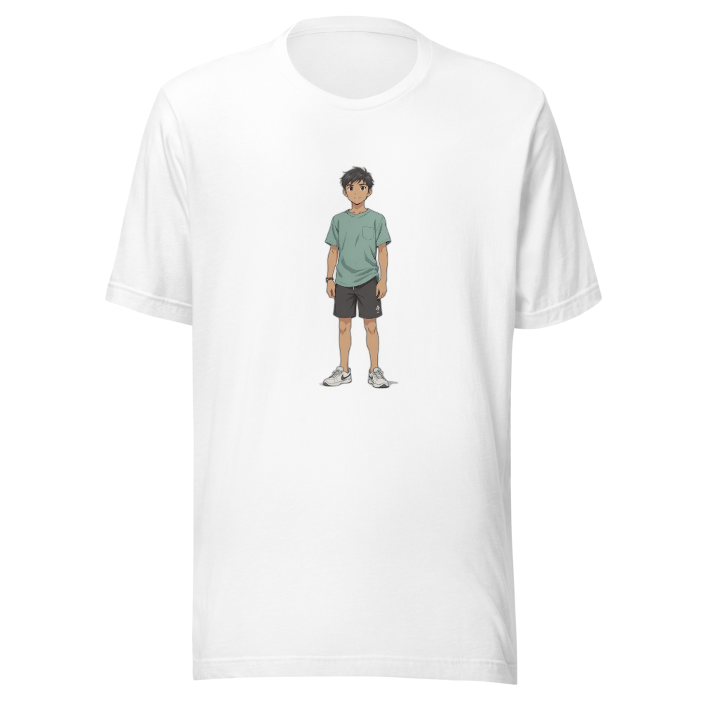 Suresh anime character on white unisex tee — Team JCF Play