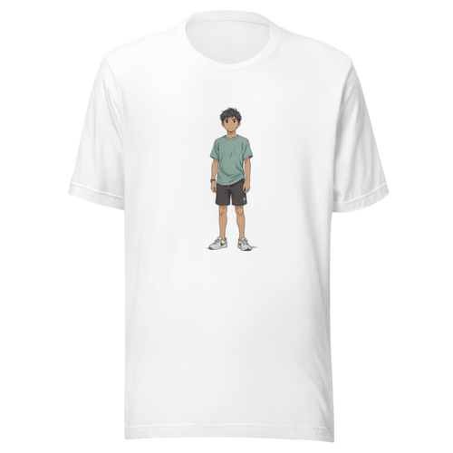 Suresh anime character on white unisex tee — Team JCF Play